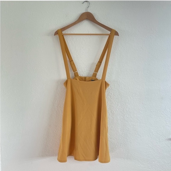 Modcloth Mustard Yellow Suspender Skirt Dress – Retro Inspired Fit & Flare Large - Picture 2 of 10